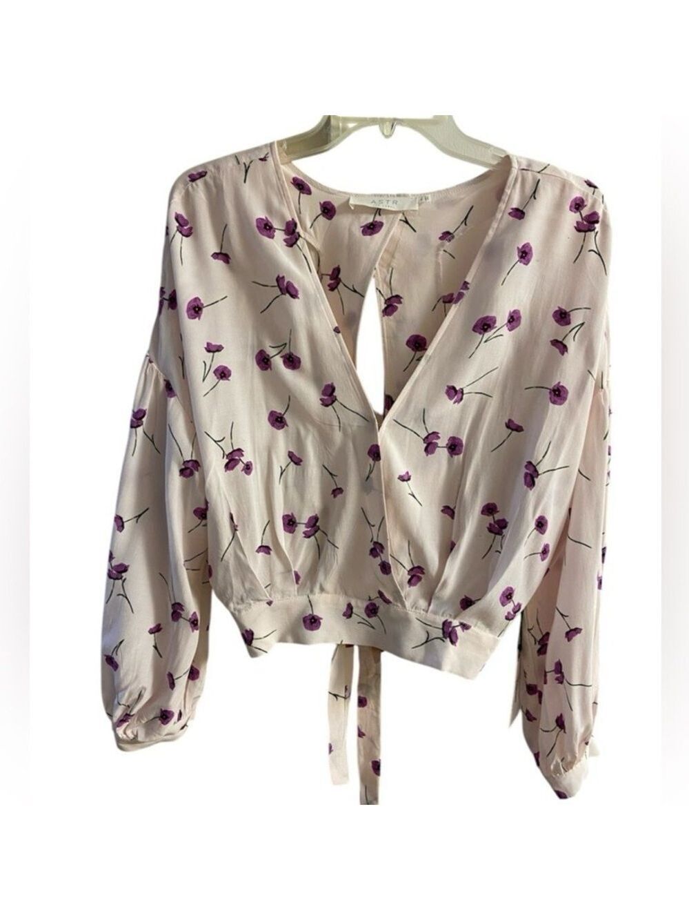 Astr Cream and Purple Floral Blouse crossover medium NWT